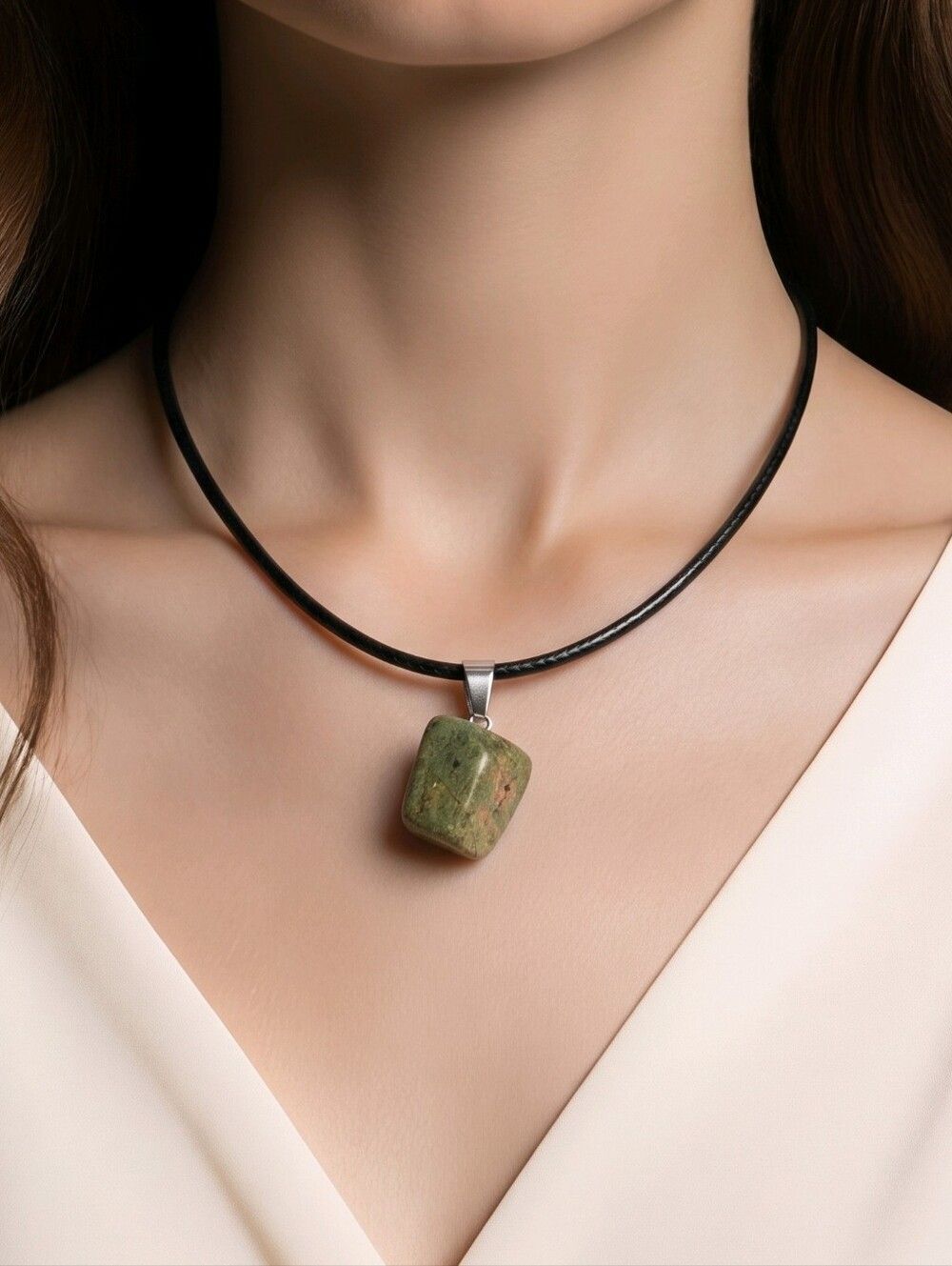 Unakite Jasper Geometric Natural Stone Pendant Necklace Abstract Crystal